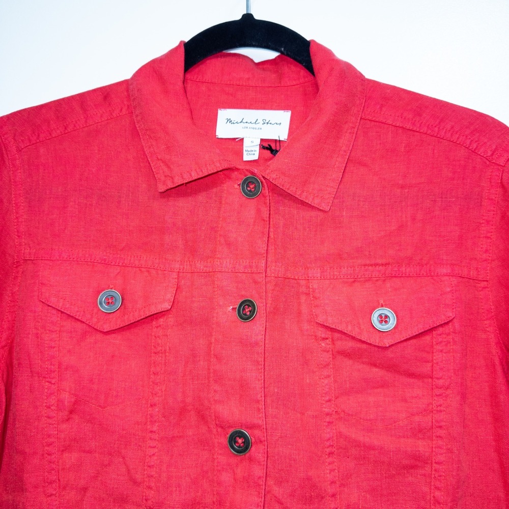 Michael Stars Red Linen Button Down Jean Jacket Small NWT - Picture 3 of 10